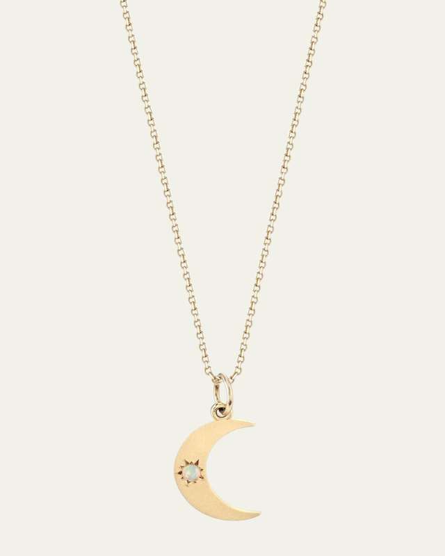 Crescent Moon Phase Necklace with Opal Center
